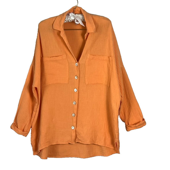 Show Me Your Mumu Johns Button Down Shirt in Orange Womens Size XS Guazy - Picture 1 of 14